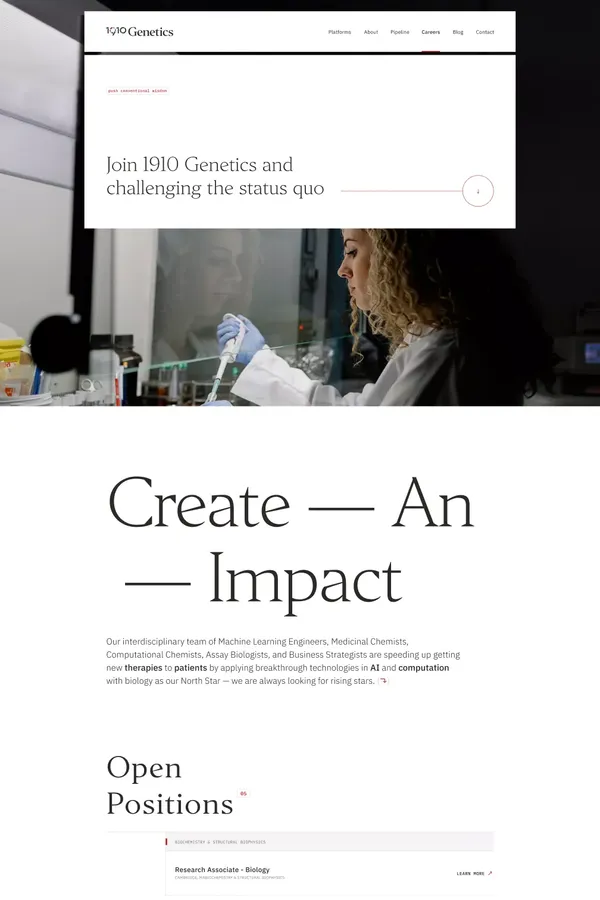 1910 Genetics — Drug Design Powered by AI, Driven by Biology - Career design inspiration