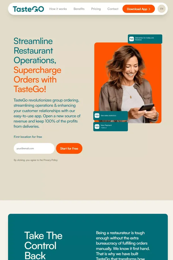 TasteGo - Landing design inspiration
