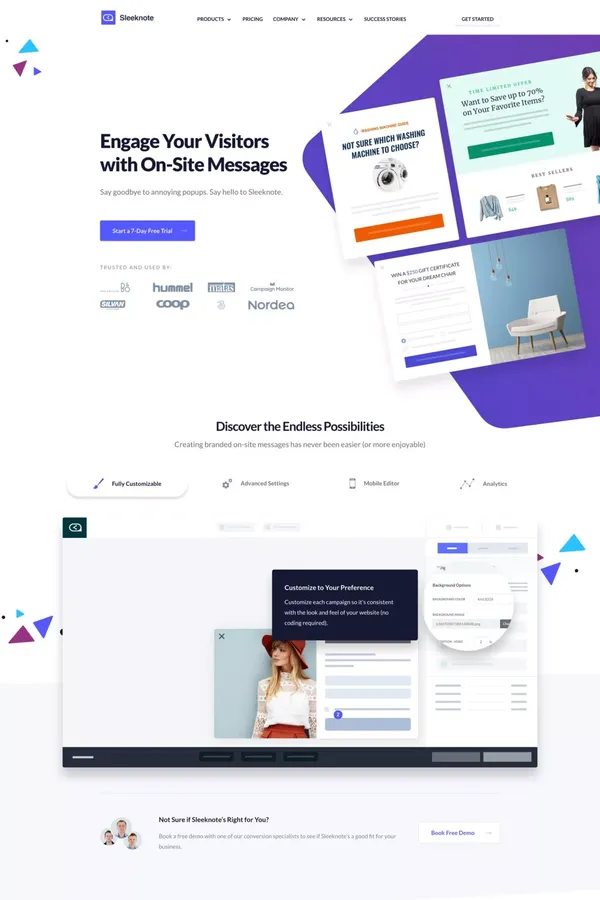 Sleeknote | Engage Your Visitors with On-Site Messages - Landing design inspiration