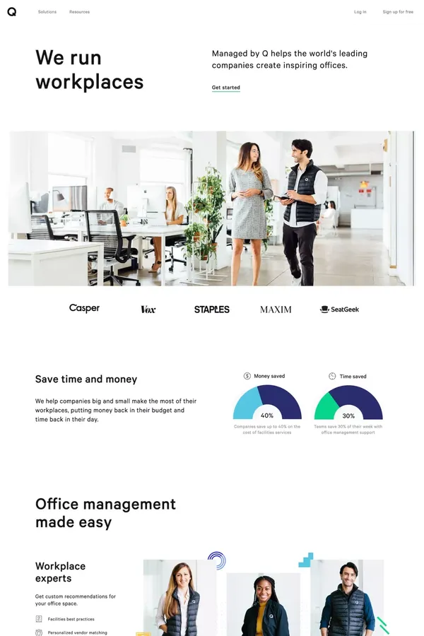 Managed by Q | We run workplaces - Landing design inspiration