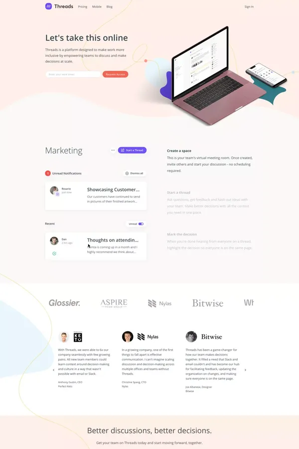 Threads - Landing design inspiration