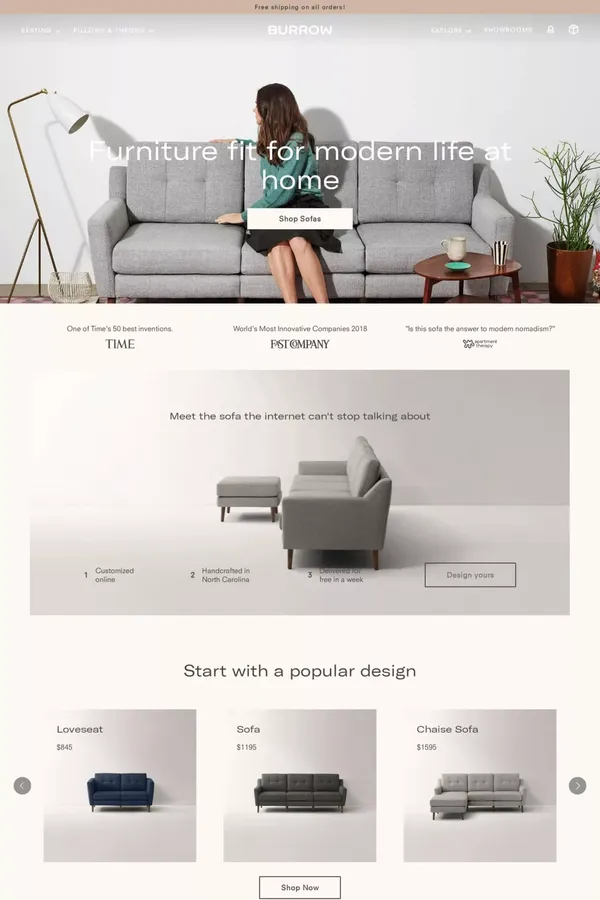 Burrow | Custom Furniture & Sectional Sofas - Ecommerce design inspiration