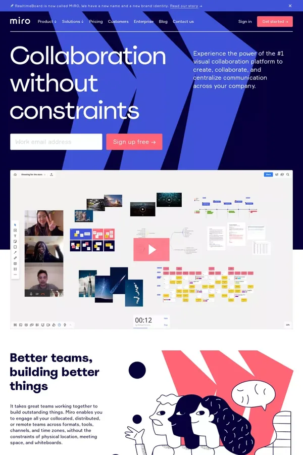 Team collaboration software & online whiteboard for teams | Miro - Landing design inspiration