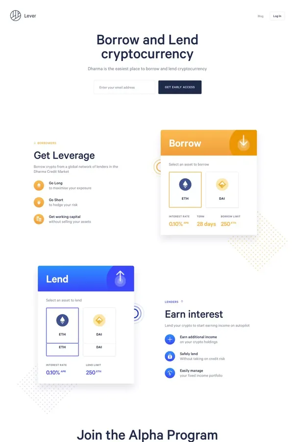 Dharma Lever - Landing design inspiration