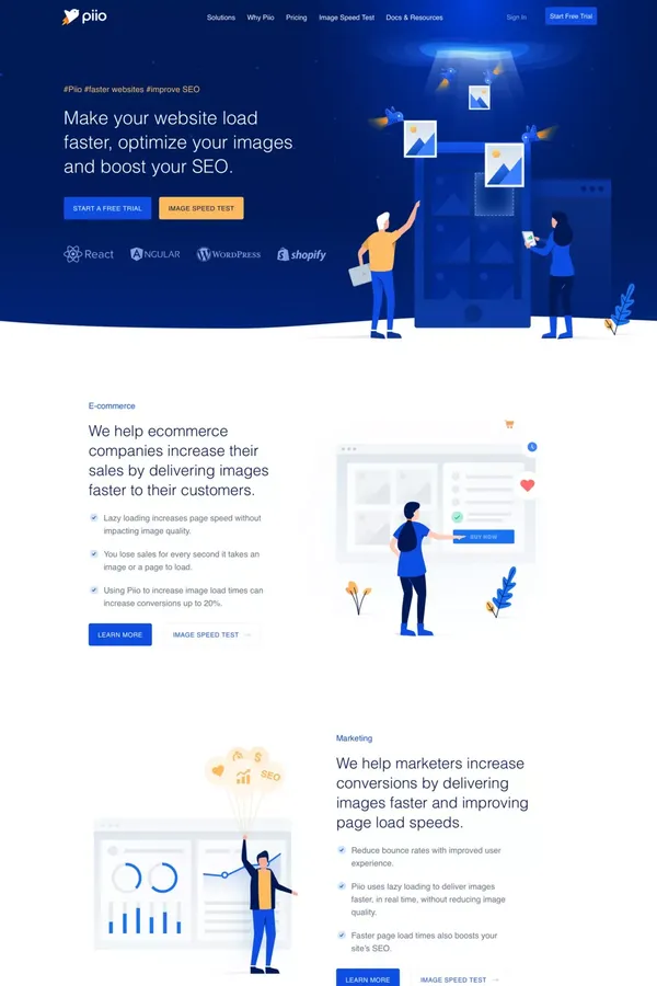 Piio · Make your Images Load Faster, Optimize Your Website & Boost Your SEO - Landing design inspiration