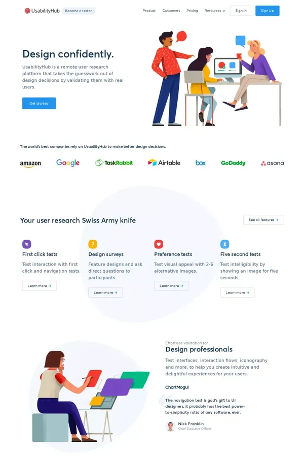 UsabilityHub | User Testing and Usability Research Platform - Landing design inspiration