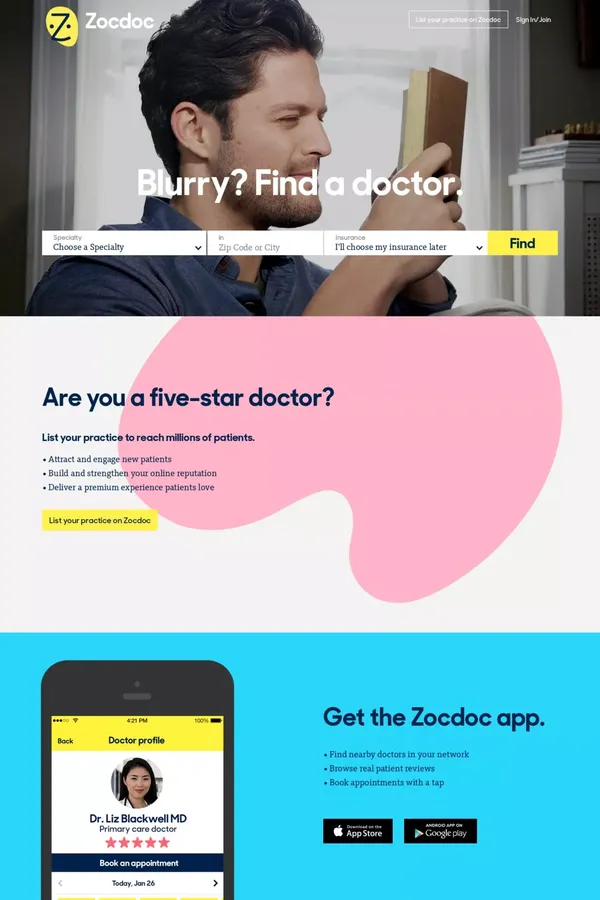 Zocdoc | Find a Doctor – Doctor Reviews & Ratings - Landing design inspiration
