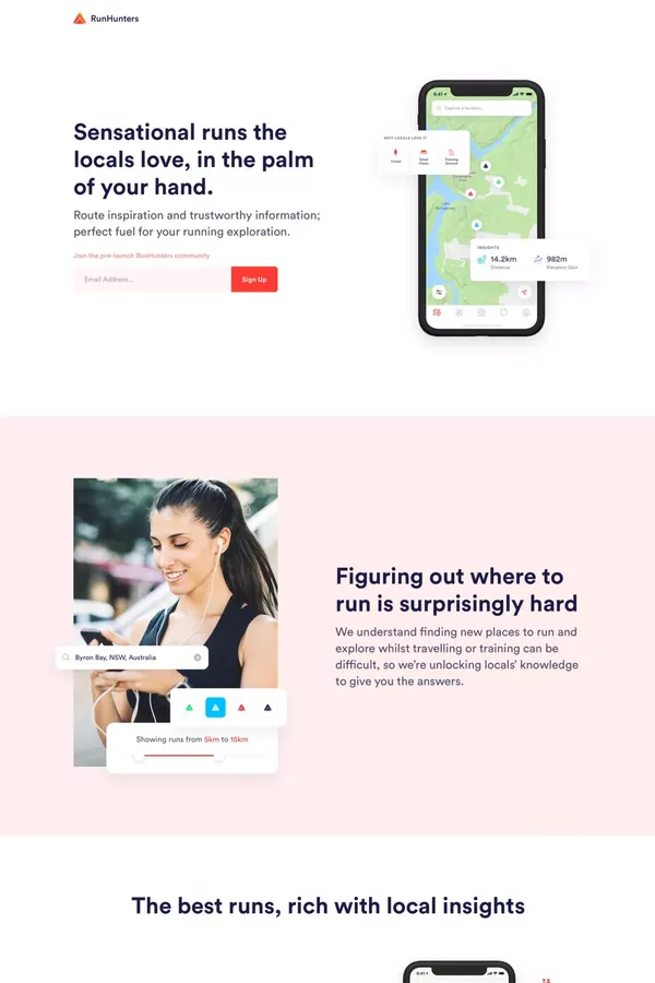 RunHunters | The app for runners that love to explore - Landing design inspiration