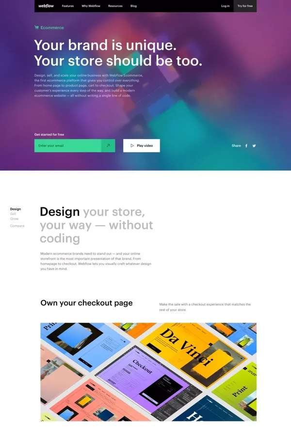 Webflow Ecommerce: Visually design, build, and grow ecommerce websites - Landing design inspiration