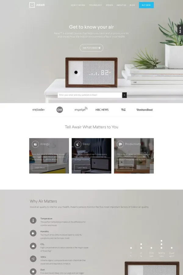 Awair | Get to know your air - Landing design inspiration