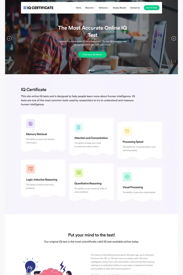 IQ Certificate - Test Your IQ! - Landing design inspiration