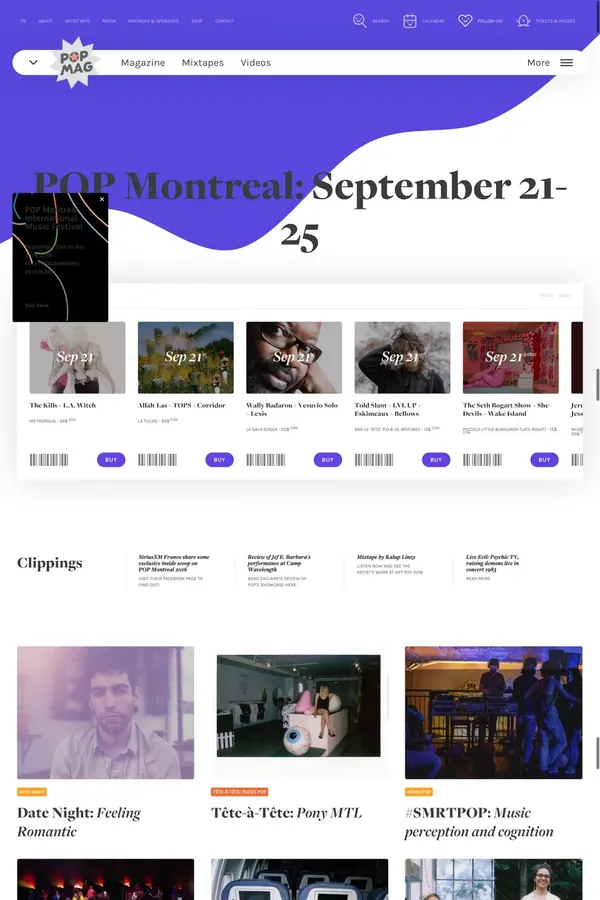POP Montreal | International Music Festival and + - Landing design inspiration