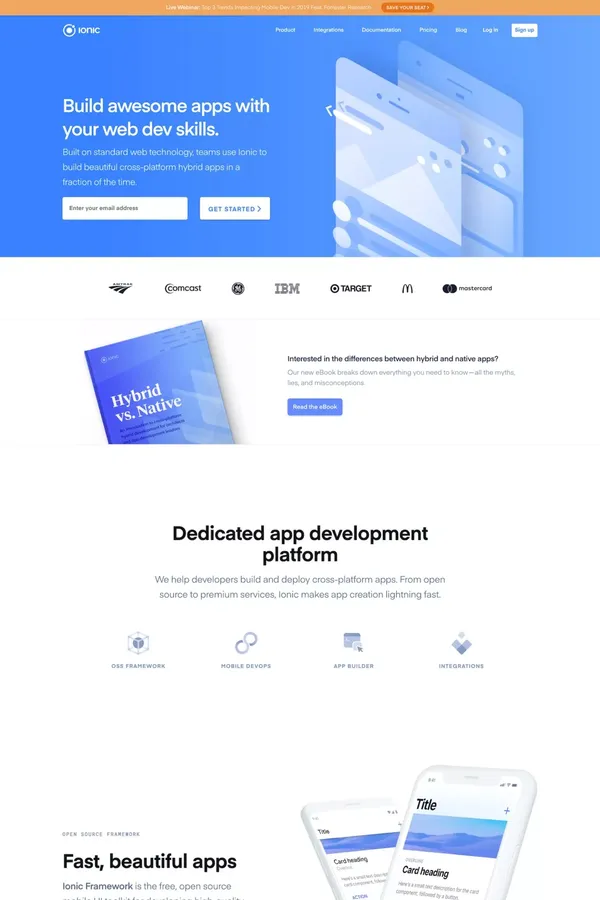 Ionic - Cross-Platform Mobile App Development - Landing design inspiration