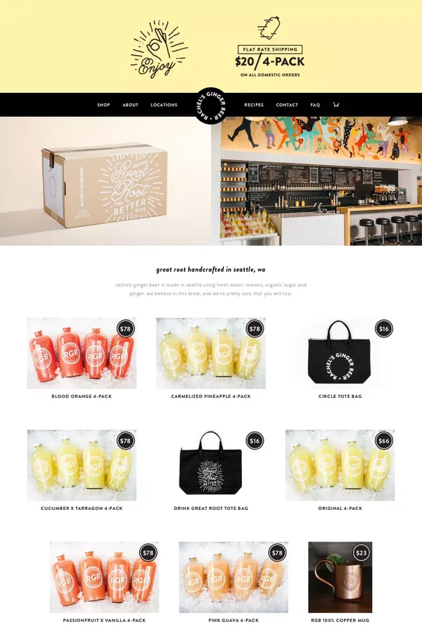 Rachel's Ginger Beer | Handcrafted in Seattle, Washington - Ecommerce design inspiration