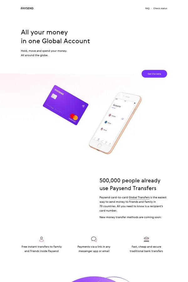 Paysend · All your money in one Global Account - Landing design inspiration