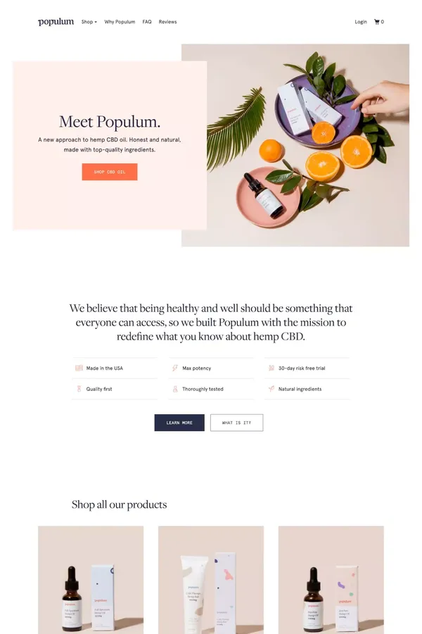 Populum | Full Spectrum Hemp Oil Supplement | Made in USA - Ecommerce design inspiration