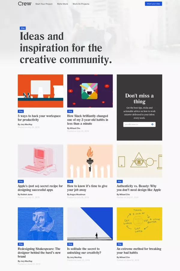 Crew Backstage | Inspiration for Creatives - Blog design inspiration
