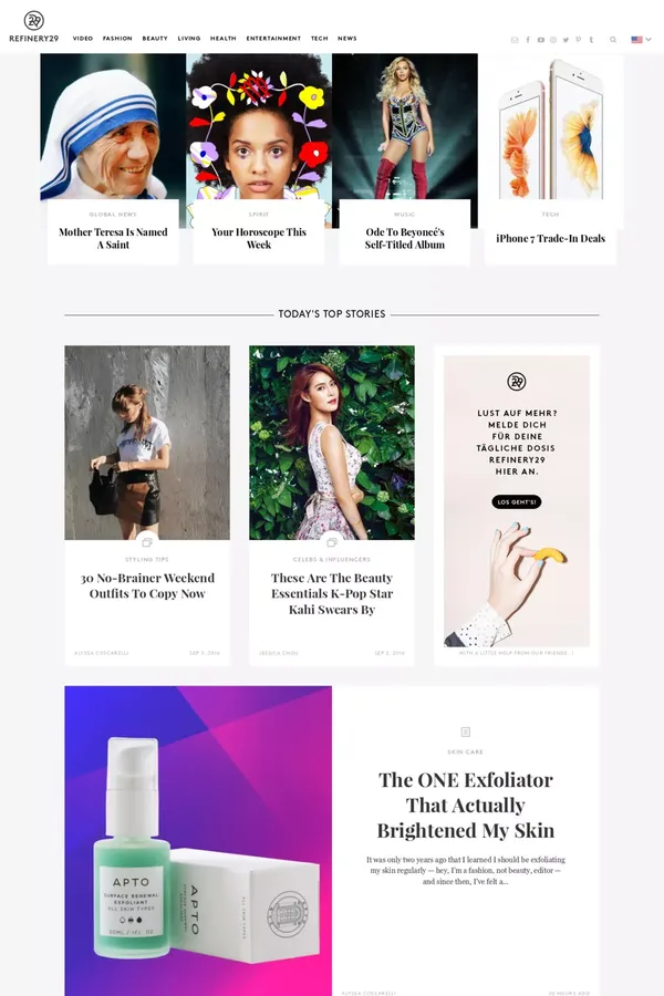 Refinery29 - Blog design inspiration