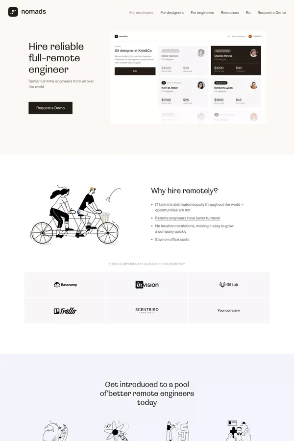 6nomads — Hire reliable full-remote engineer - Landing design inspiration