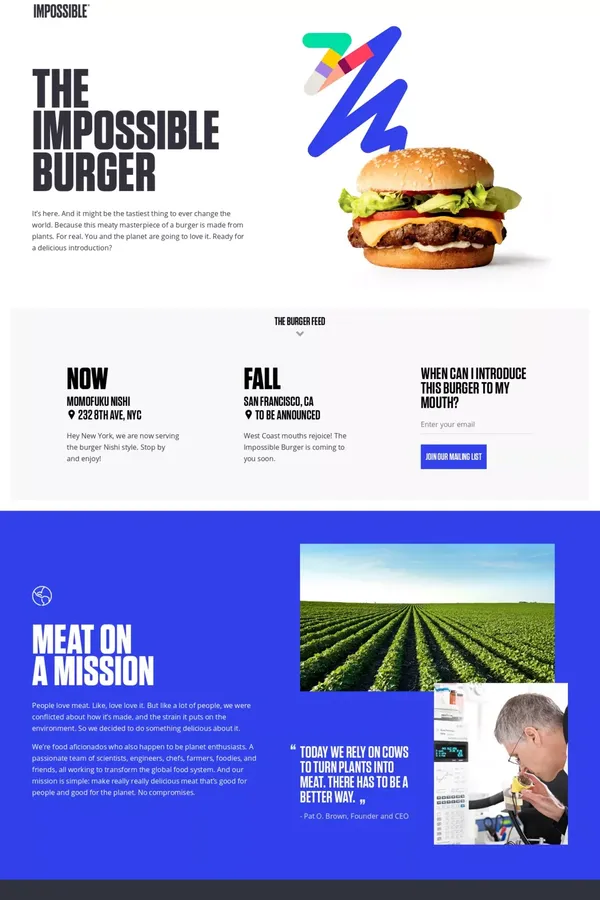 Impossible Foods - Landing design inspiration