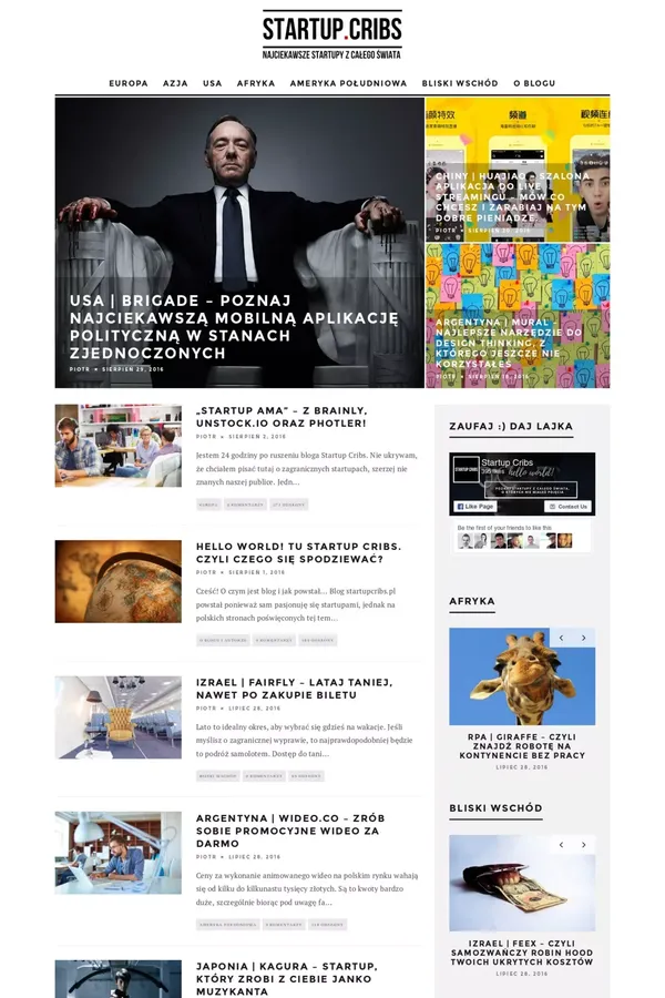 Startup Cribs - Startupy z całego Świata - Blog design inspiration