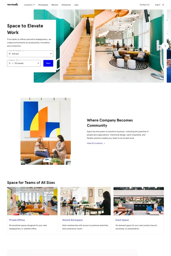 WeWork Coworking and Office Space - Landing design inspiration