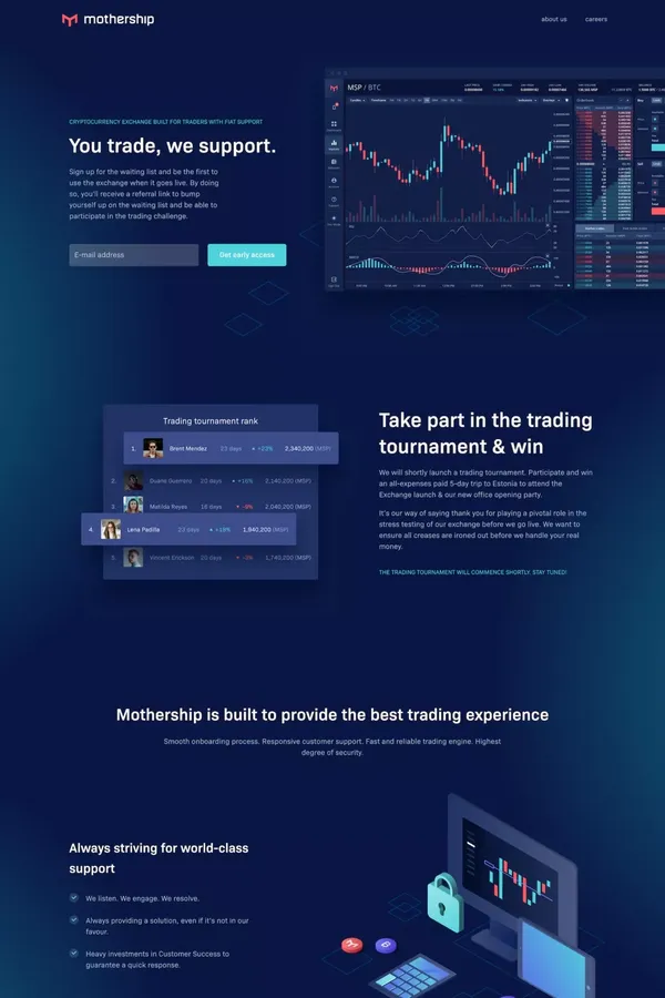 Mothership - You trade, we support | Cryptocurrency exchange - Landing design inspiration