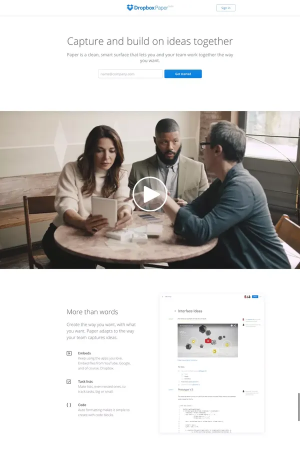 Dropbox - Paper - Landing design inspiration