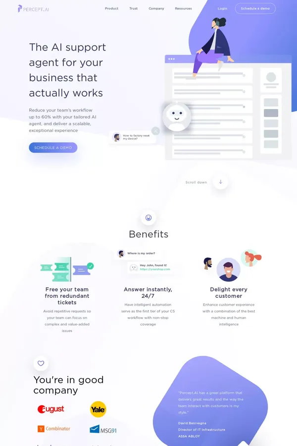 AI Support Agent for Your Business | Empower Customer Service with Artificial Intelligence. - Percept AI - website design inspiration