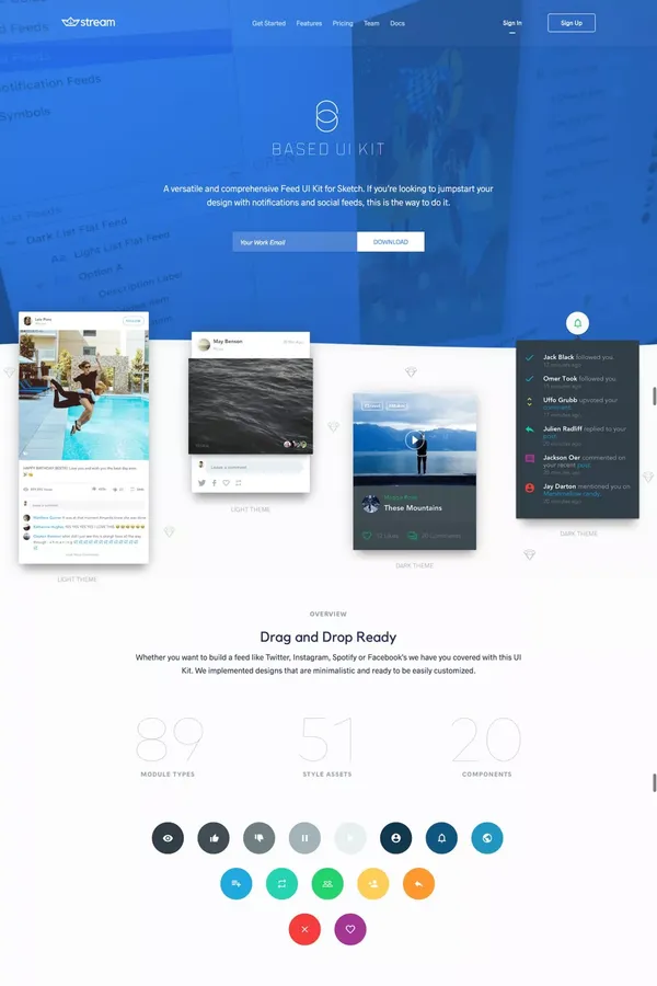 Stream | A Free UI Kit for Feeds and Activity Streams - Landing design inspiration