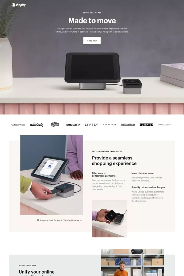Shopify Retail Kit - Integrated Retail Kit for NFC Payments & Chip Readers - Landing design inspiration