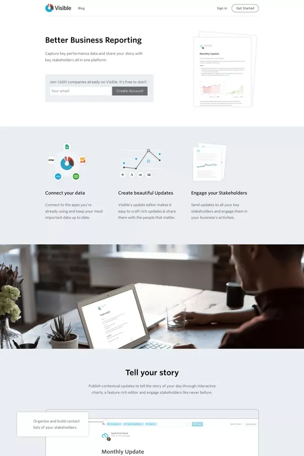 Visible - Investor Updates, Relations & Portfolio Management - Landing design inspiration