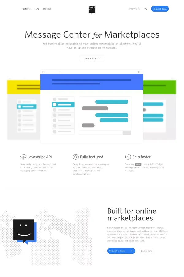 TalkJS. Message Center for Marketplaces. - Landing design inspiration