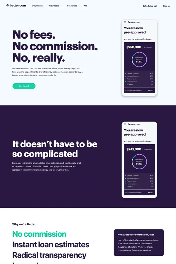 Simple, Online Mortgage | Better.com - Landing design inspiration