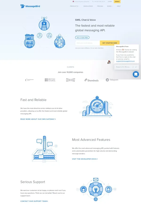SMS, Chat & Voice - MessageBird - Landing design inspiration