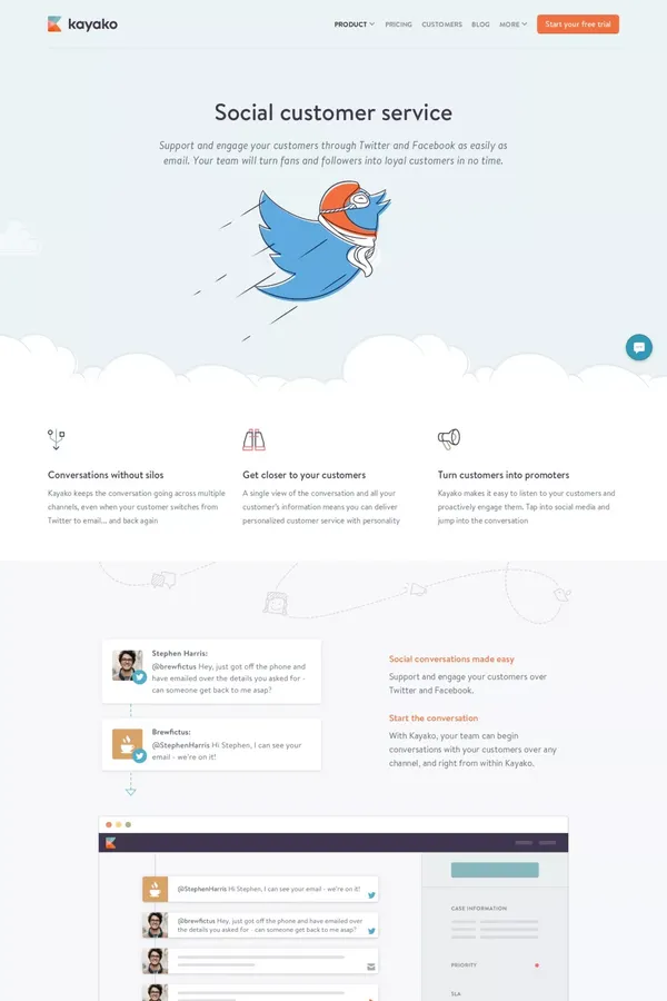 Social Customer Service | Kayako - Landing design inspiration