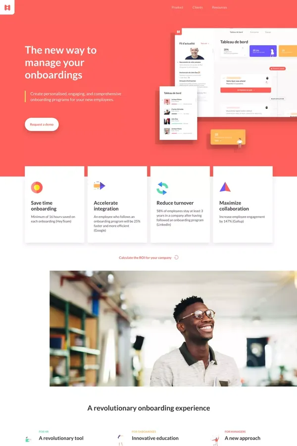 HeyTeam - The new way to manage your onboardings - Landing design inspiration