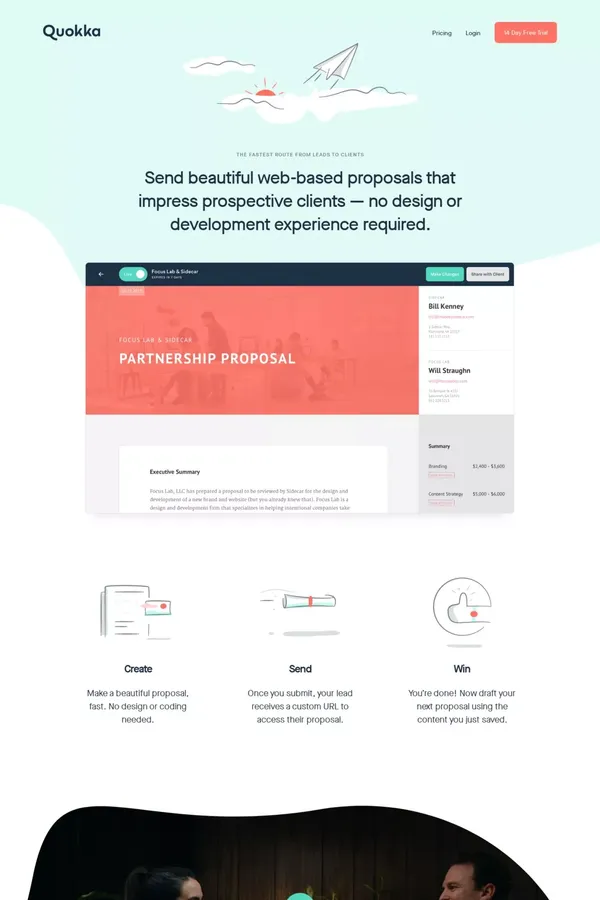 Quokka: Proposals Made Easy - Landing design inspiration