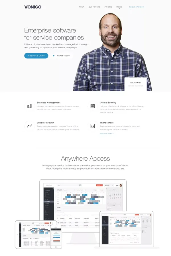 Service Business Management Software : Vonigo - Landing design inspiration