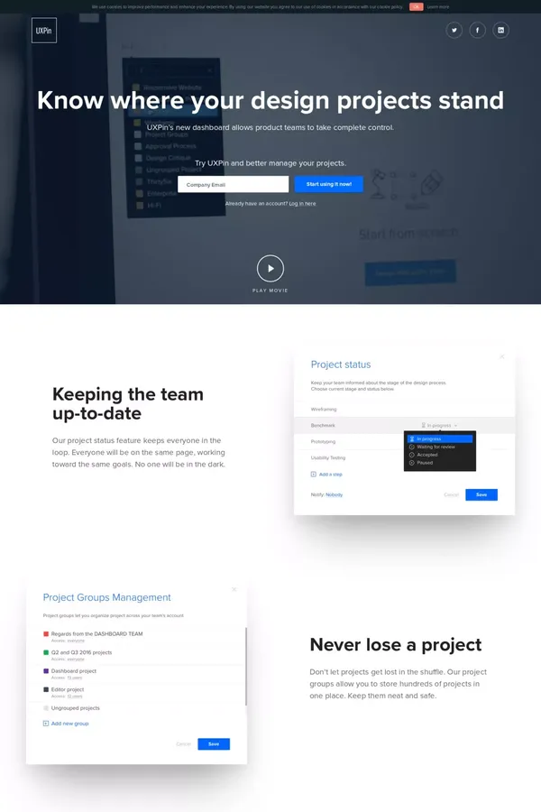 UXPin’s Redesigned Dashboard - Landing design inspiration
