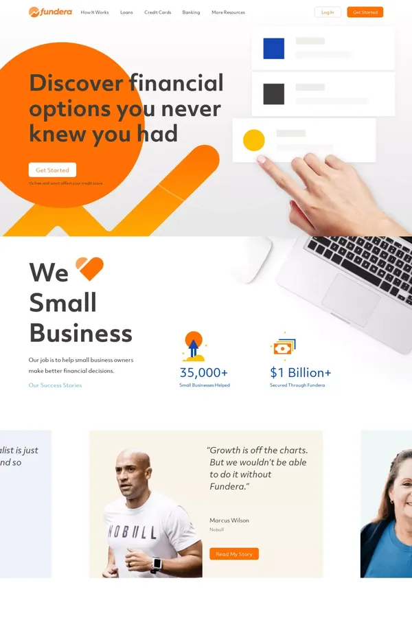 Fundera: Compare Your Best Small Business Loan and Credit Card Options - Landing design inspiration