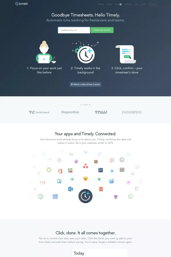 	  	    Timely – Automatic Time Tracking for Freelancers and Teams	  	 - Landing design inspiration