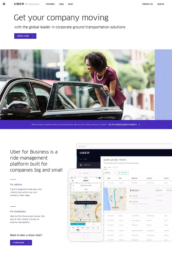 Corporate Travel Management | Uber for Business - Landing design inspiration