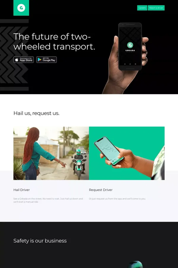 Gokada - The future of two-wheeled transport. - Landing design inspiration