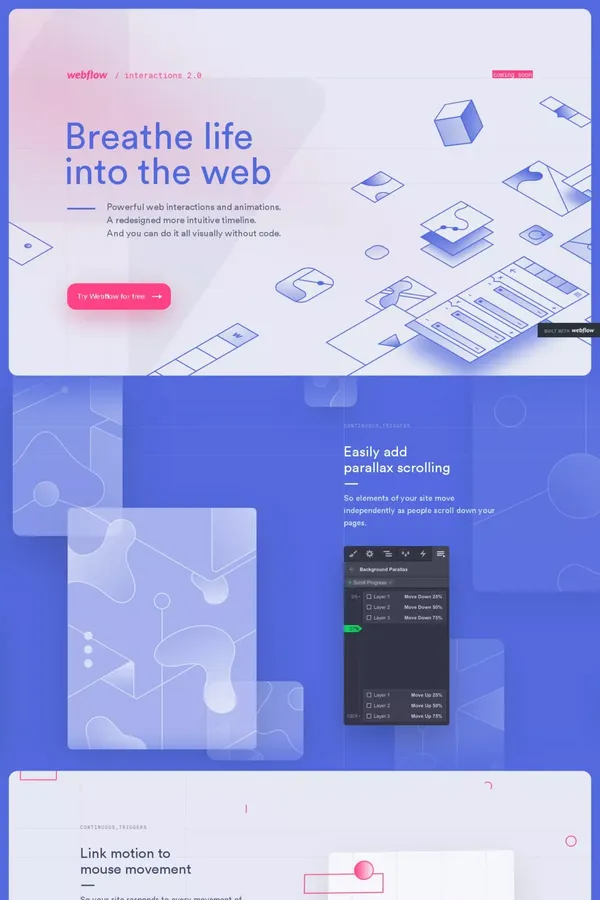 Webflow Interactions 2.0 | Coming soon - Landing design inspiration