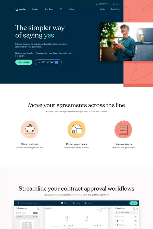 eSignature software: The simpler way of saying "yes" • Yousign - Landing design inspiration