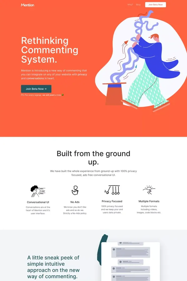 Mention | Rethinking Commenting System - Landing design inspiration