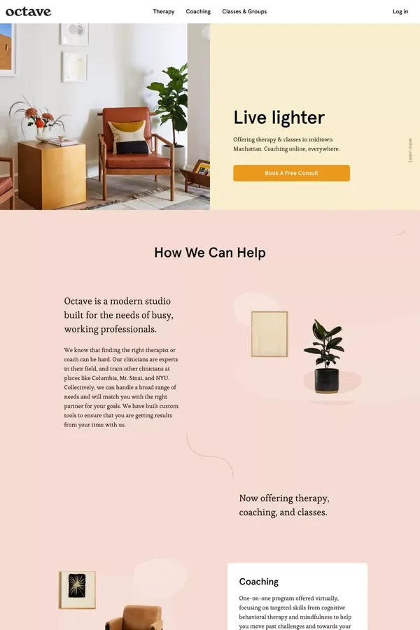 Octave | A New Evidence-Based Therapy Practice & Wellness Community - Landing design inspiration