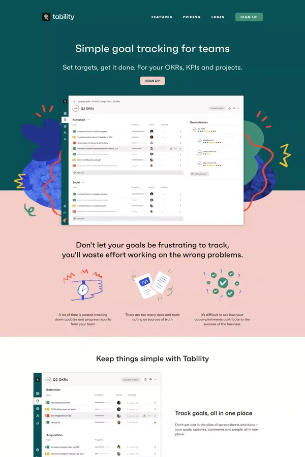 Tability | Simple and easy goal-tracking for your business - Landing design inspiration