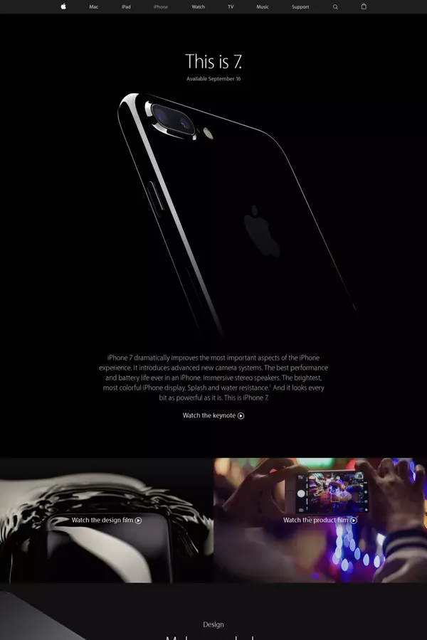 iPhone 7 - Apple - Landing design inspiration